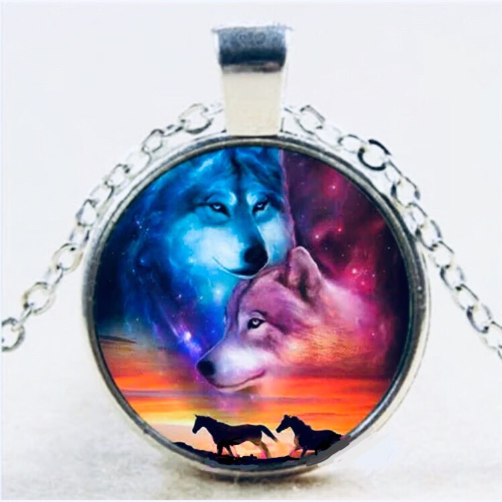 Wolves and horses poly resin necklace